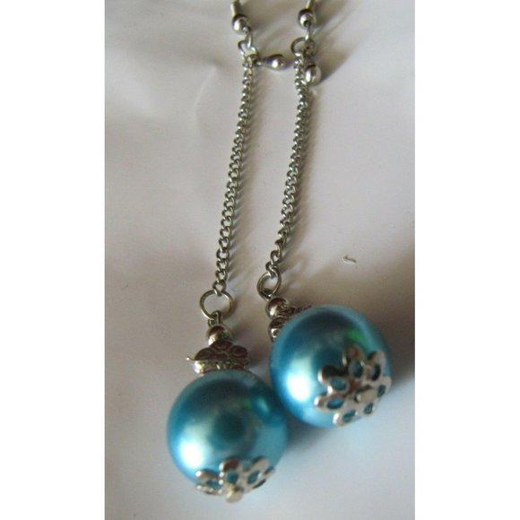 Silver and Frosted Blue Bead Dangle Fashion Earrings CA131 - Picture 4 of 7